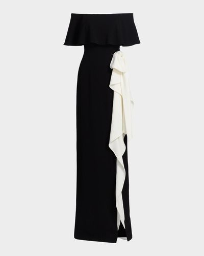 Rickie Freeman for Teri Jon Two-Tone Bow Off-The-Shoulder Column Gown