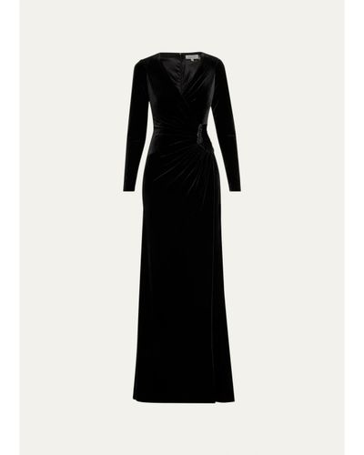 Rickie Freeman for Teri Jon Velvet Beaded Accent A-Line Gown