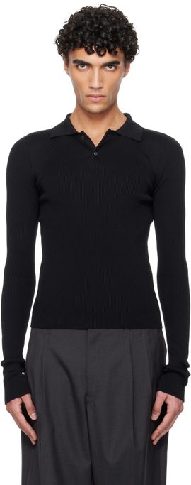 Rier Rier Black Fine Rib Silk Polo