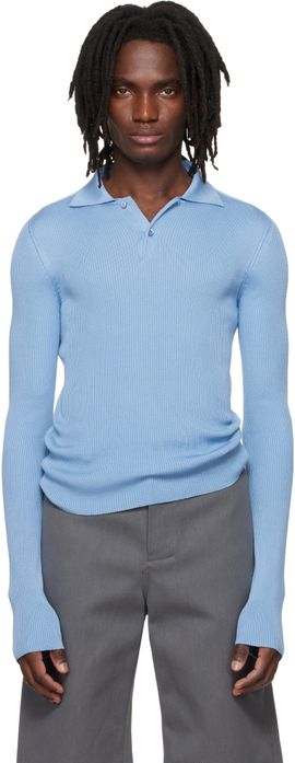 Rier Rier Blue Fine Rib Knit Polo