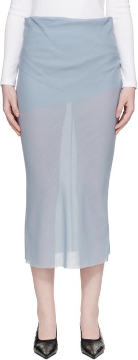 Rier Rier Blue Wool Gaze Draped Midi Skirt