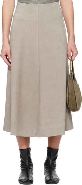 Rier Rier Gray Crust Suede Midi Skirt