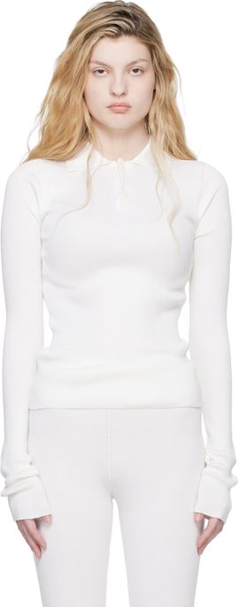 Rier Rier Off-White Fine Rib Silk Polo