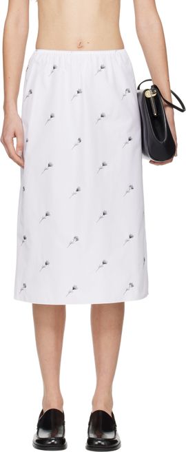Rier Rier White Pop Flowers Midi Skirt