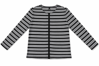 Riff Riff Zip Striped Long Sleeve Crewneck Top