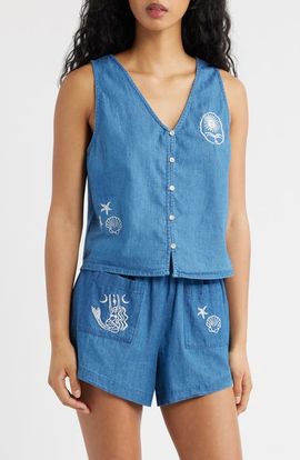 Rip Curl Rip Curl Catalina Island Denim Button-Up Sleeveless Top