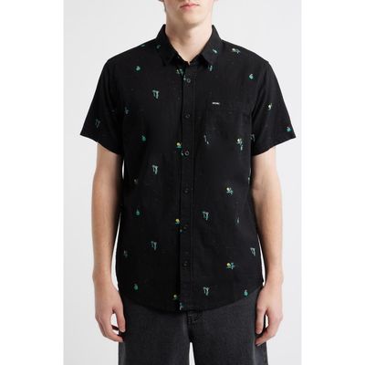 Rip Curl Rip Curl Skelly Breach Tropical Print Short Sleeve Cotton Chambray Button-Down Shirt