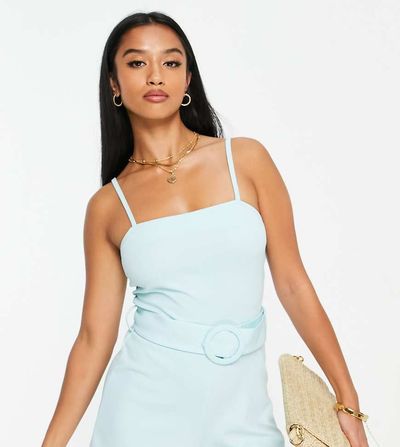 River Island Petite River island Petite belted romper in light blue