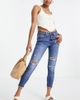 River Island Petite River Island Petite mid rise skinny jeans with rips in dark blue - 1