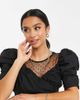 River Island Petite River Island Petite ruched sleeve textured mesh crop top in black - 1