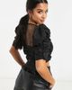 River Island Petite River Island Petite ruched sleeve textured mesh crop top in black - 2