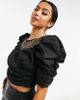 River Island Petite River Island Petite ruched sleeve textured mesh crop top in black - 3
