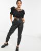River Island Petite River Island Petite ruched sleeve textured mesh crop top in black - 4