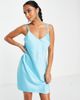 River Island Petite River Island Petite satin v neck mini dress in blue - 4