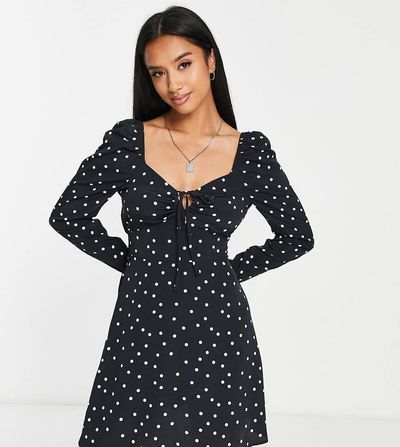 River Island Petite River Island Petite tie front mini dress in black-Multi