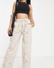 River Island Petite River Island Petite wide leg twill pants in cream-White - 1