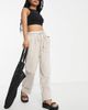 River Island Petite River Island Petite wide leg twill pants in cream-White - 4