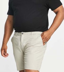 River Island Plus River Island Big & Tall chino shorts in stone-Neutral