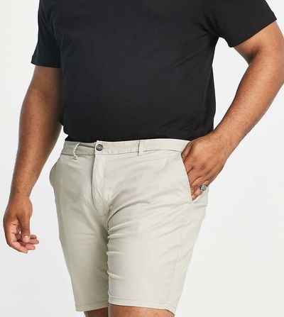 River Island Plus River Island Big & Tall chino shorts in stone-Neutral