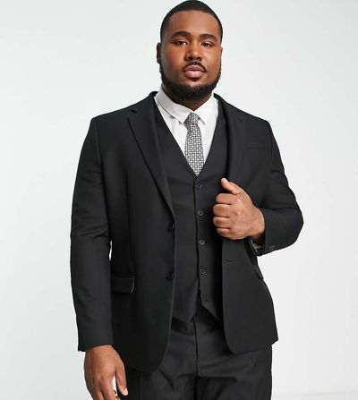 River Island Plus River Island Big & Tall skinny suit jacket in black