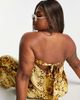 River Island Plus River Island Plus bandeau tie back jumpsuit in snake print-Yellow - 3