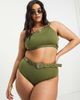 River Island Plus River Island Plus eyelet one shoulder bikini top in khaki-Green - 4