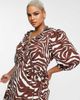 River Island Plus River Island Plus ruffle wrap midi dress in brown - 4