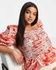 River Island Plus River Island Plus shirred puff sleeve print blouse in red - 1
