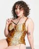 River Island Plus River Island Plus strappy soft plunge swimsuit in animal print-Brown - 1