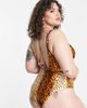 River Island Plus River Island Plus strappy soft plunge swimsuit in animal print-Brown - 2