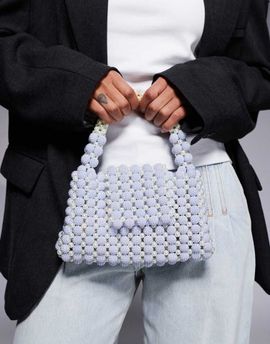 River Island River Island beaded faux pearl clutch purse in light blue