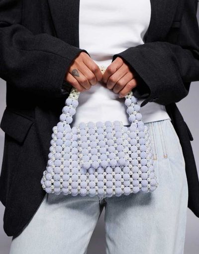 River Island River Island beaded faux pearl clutch purse in light blue