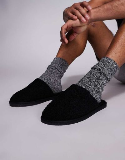 River Island River Island borg mule slippers in black