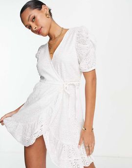 River Island River Island broderie wrap tea mini dress in white