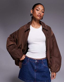River Island River Island bubble hem bomber jacket in brown