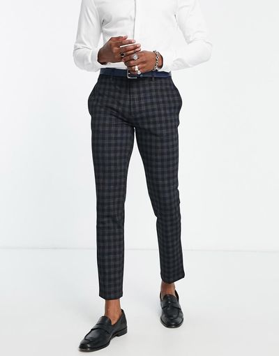 River Island River Island buffalo check smart pants in navy