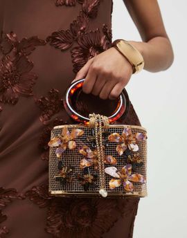 River Island River Island cage bag with floral detail in dark brown