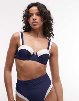 River Island River Island color block balconette bikini top in navy