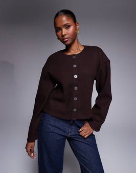River Island River Island cozy button up cardigan in dark brown