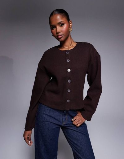 River Island River Island cozy button up cardigan in dark brown
