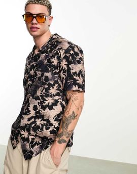 River Island River Island crinkle floral print shirt in brown