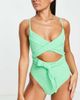 River Island River Island cutwork wraparound tie front swimsuit in green - 1