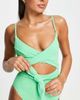 River Island River Island cutwork wraparound tie front swimsuit in green - 3