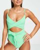 River Island River Island cutwork wraparound tie front swimsuit in green - 4