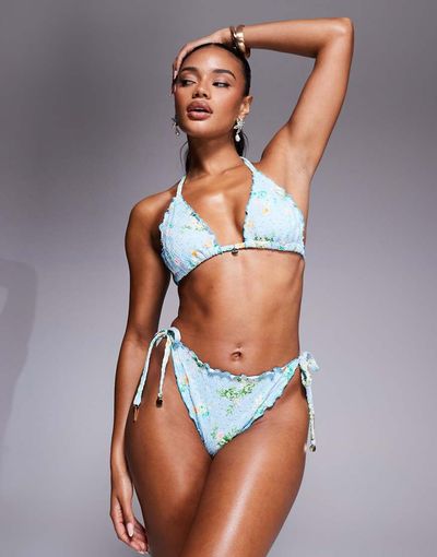 River Island River Island delicate floral bikini briefs in blue