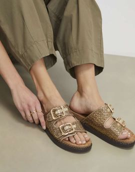 River Island River Island double strap footbed sandals in gold