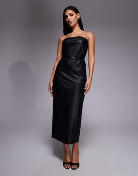 River Island River Island faux leather bandeau dress with skinny belt in black