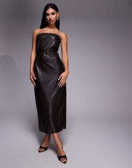 River Island River Island faux leather bandeau dress with skinny belt in dark brown