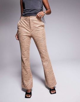 River Island River Island faux leather bootleg pants in tiger print-White
