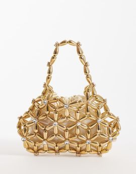 River Island River Island flower pearl beaded grab bag in gold